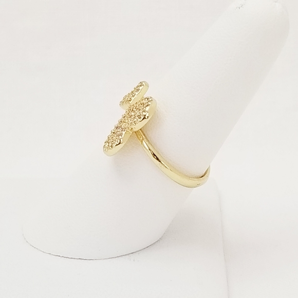 Heart's with Rhinestones Women's Adjustable Ring. 14K Gold Plated.  New - Picture 4 of 8